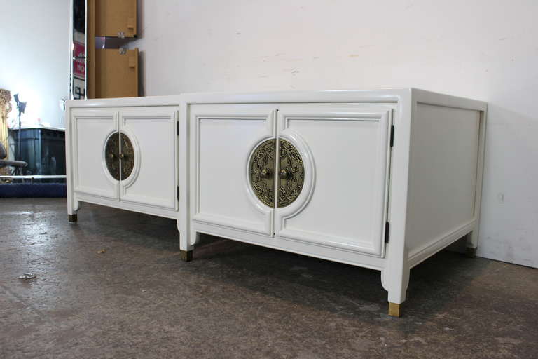American Pair White Lacquer Side Tables by Century