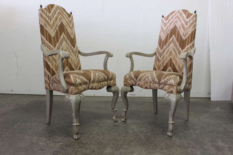 Pair of Ikat Regency Armchairs In Good Condition For Sale In Dallas, TX