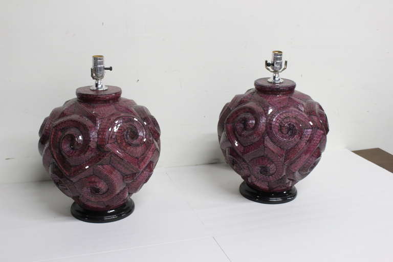 19th Century Pair Amethyst Glass Mosaic Lamps