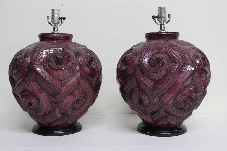 Pair Amethyst Glass Mosaic Lamps In Good Condition In Dallas, TX