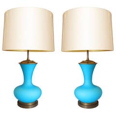 Pair of Blue Opalescent Lamps