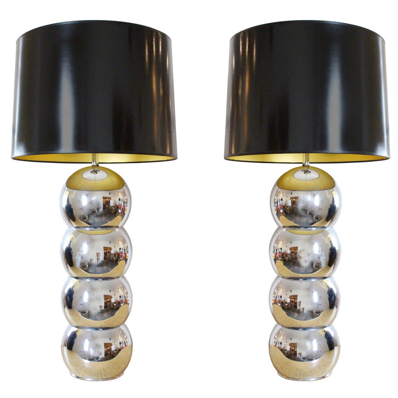 Pair of Chrome Ball Lamps by George Kovacs