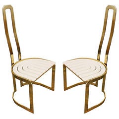 Pair of Architectural Sculptural Brass and Lacquer Italian Chairs 9