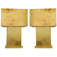 Pair of Brass Lamps with Shades by Curtis Jere