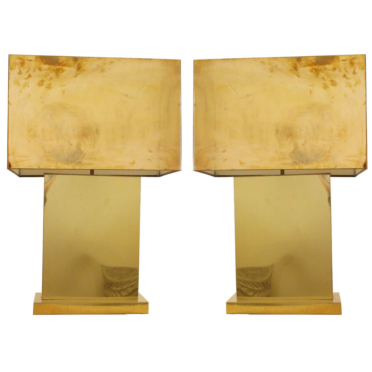 Pair of Brass Lamps with Shades by Curtis Jere