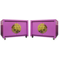 Pair of Radiant Orchid Asian Style Cabinets