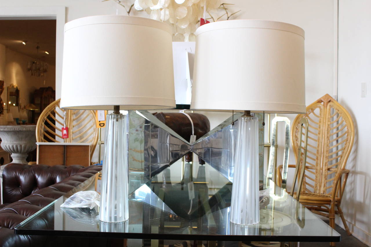 20th Century Pair of Barbara Barry Crystal Lamps