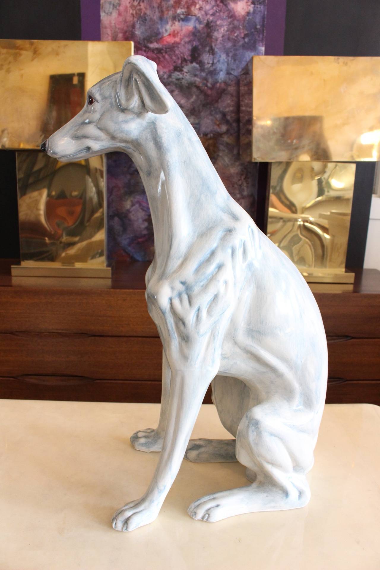 Glazed Whippet or Greyhound Sculpture In Excellent Condition In Dallas, TX