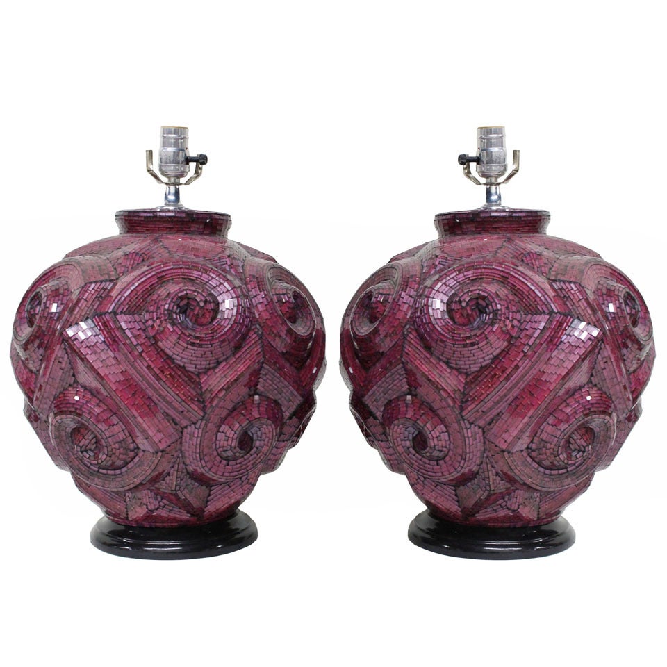 Pair Amethyst Glass Mosaic Lamps