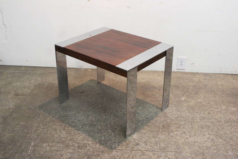Milo Baughman Style Rosewood and Chrome Side Table In Good Condition In Dallas, TX