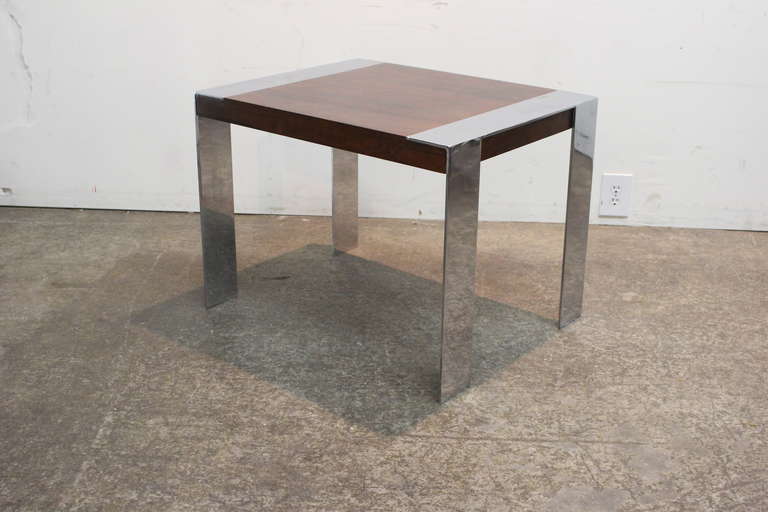 American Milo Baughman Style Rosewood and Chrome Side Table