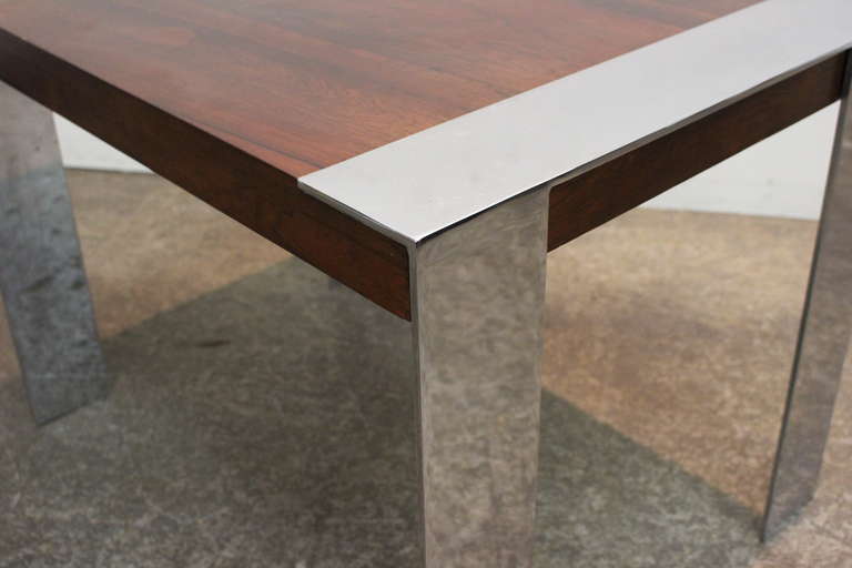 20th Century Milo Baughman Style Rosewood and Chrome Side Table