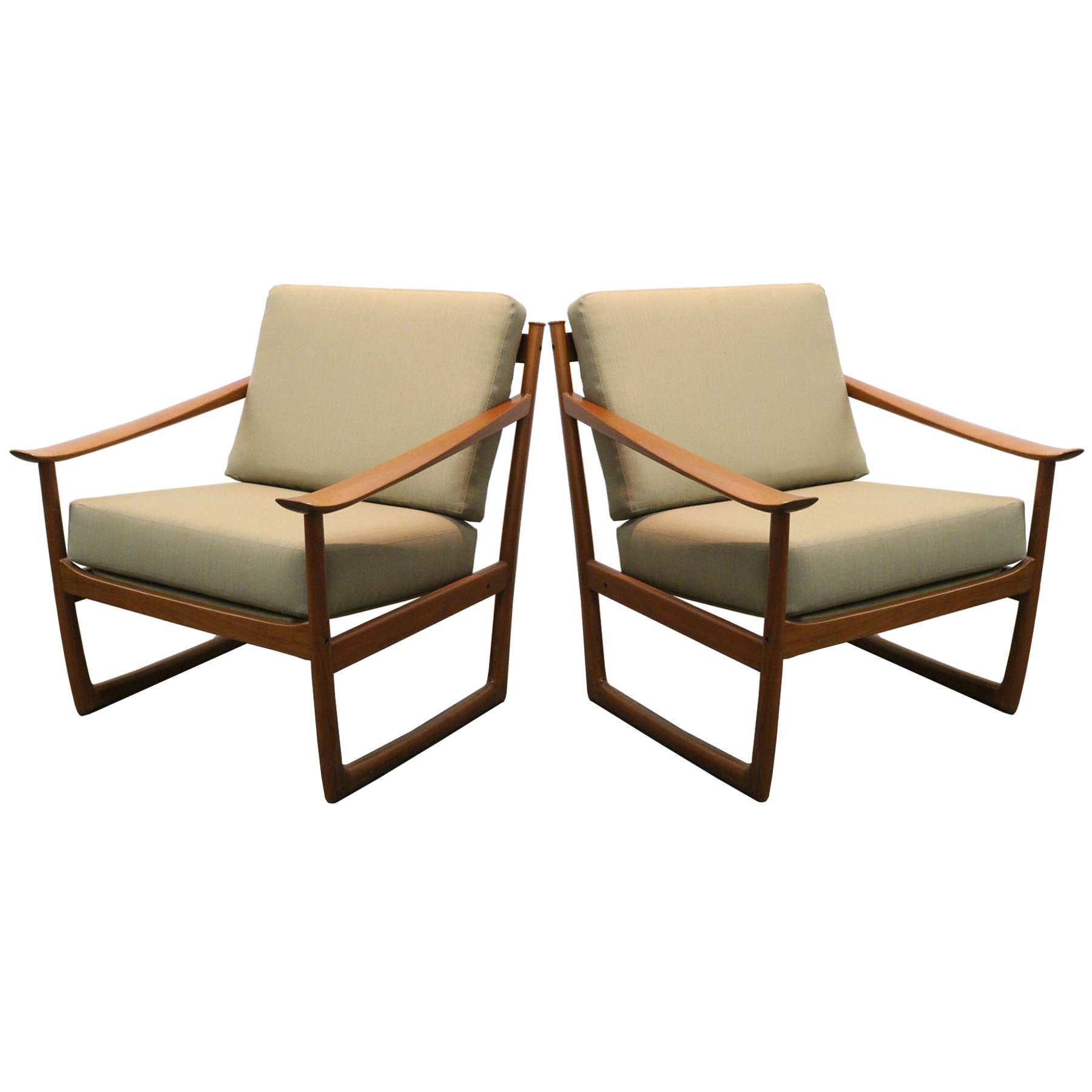 Pair 1960s Danish "Sleigh" Chairs by Peter Hvidt