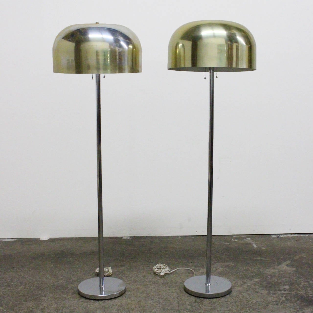 Mid-Century Modern Pair of Mushroom Dome Floor Lamps by Laurel