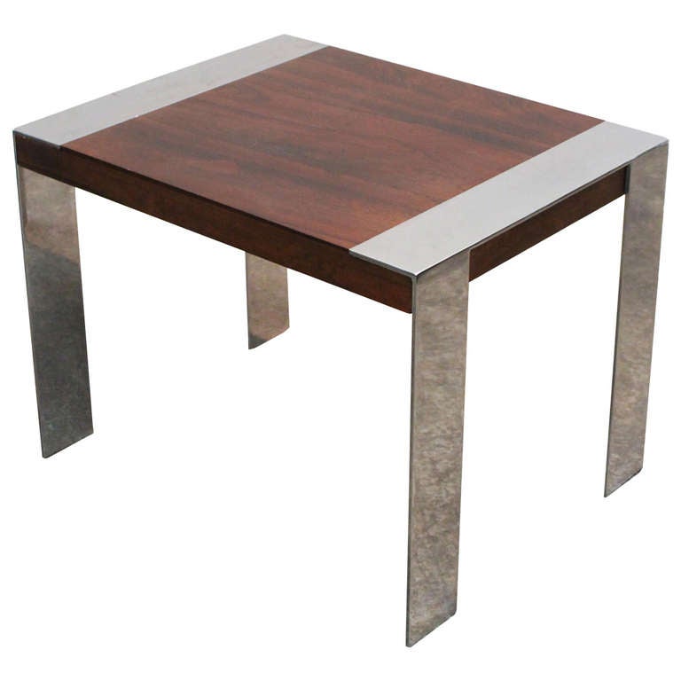 Milo Baughman Gl And Chrome Side Table At 1stdibs Milo Baughman Style Rosewood And Chrome Side Table