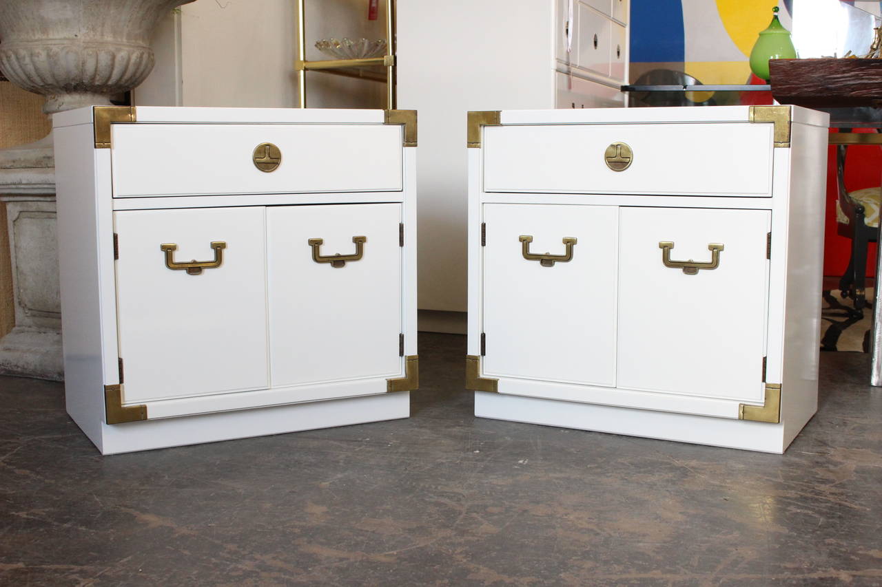 Pair of Lacquered Campaign Nightstands
