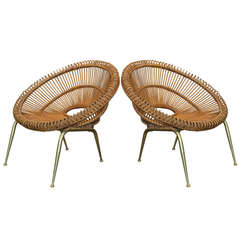 Antique Pair of Rattan Chairs in the Style of Franco Albini