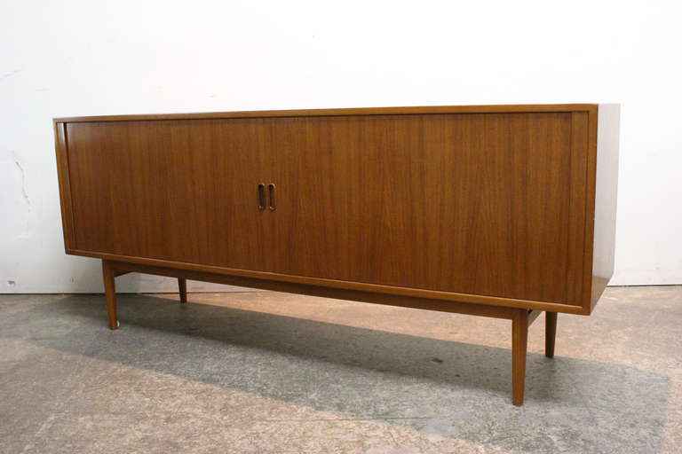 Mid-Century Modern Danish Teak Credenza with Tambour Doors by Arne Vodder