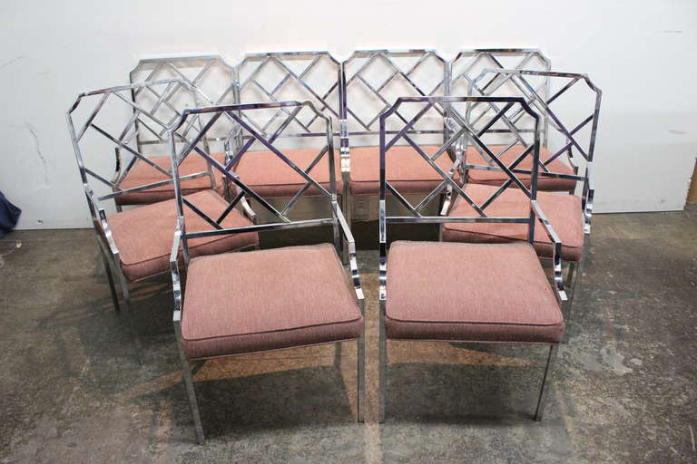 Set of Eight Chrome Chippendale Chairs by DIA