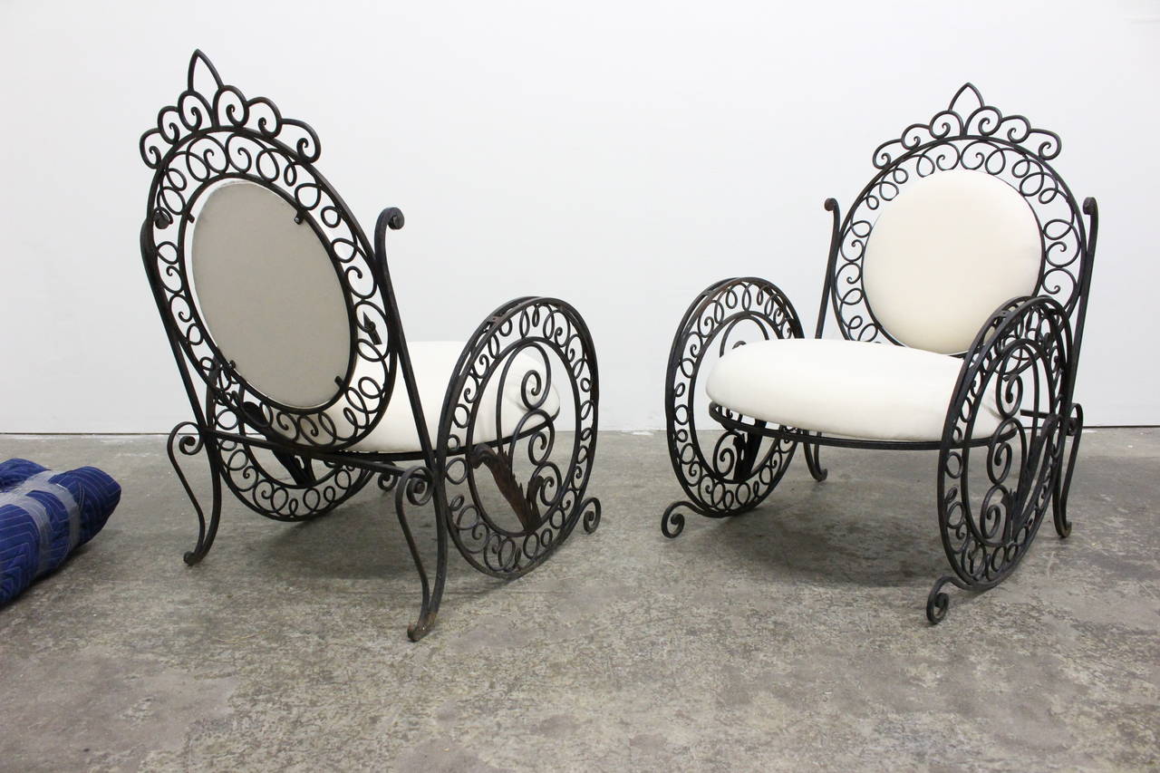 Pair of Custom Wrought Iron Chairs In Excellent Condition In Dallas, TX