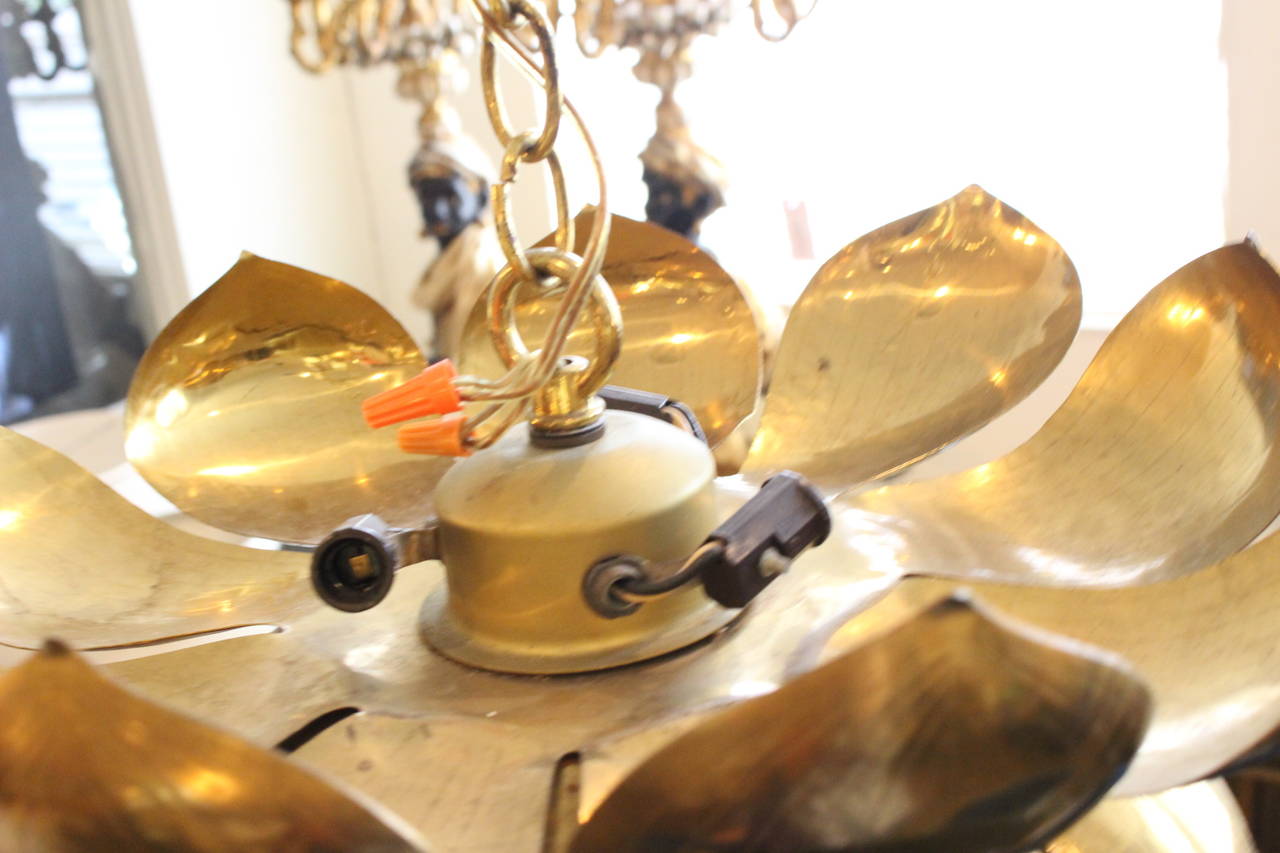Mid-Century Modern Medium Brass Lotus Pendant by Feldman