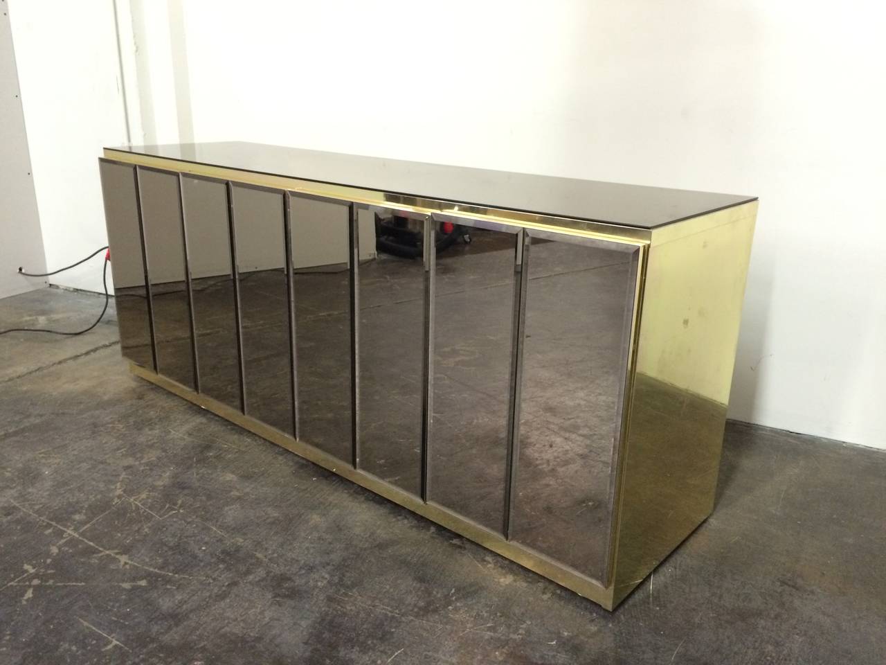 Brass and Mirror Credenza by Ello In Good Condition In Dallas, TX