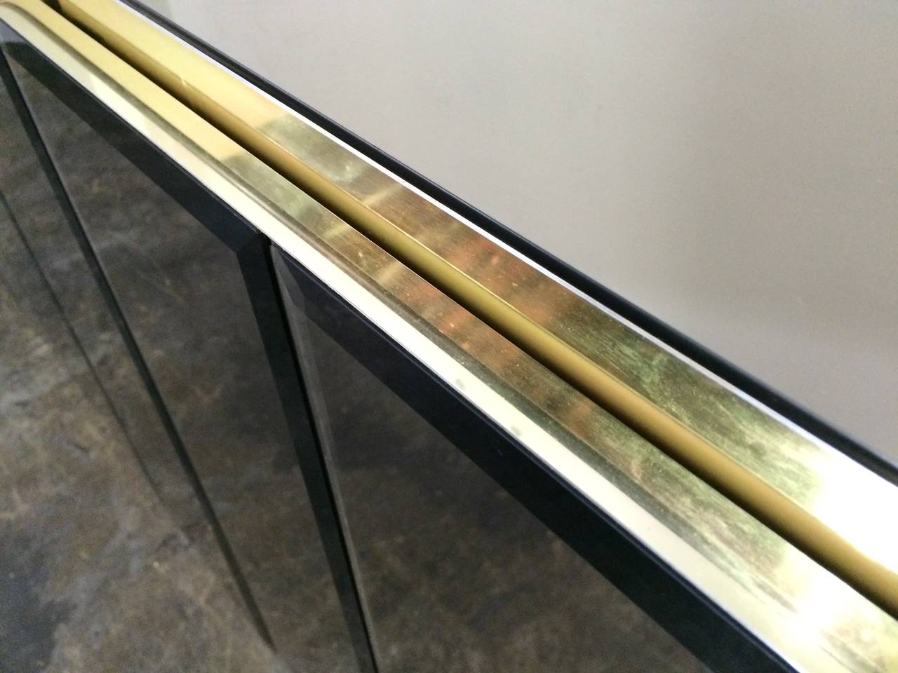 Mid-Century Modern Brass and Mirror Credenza by Ello