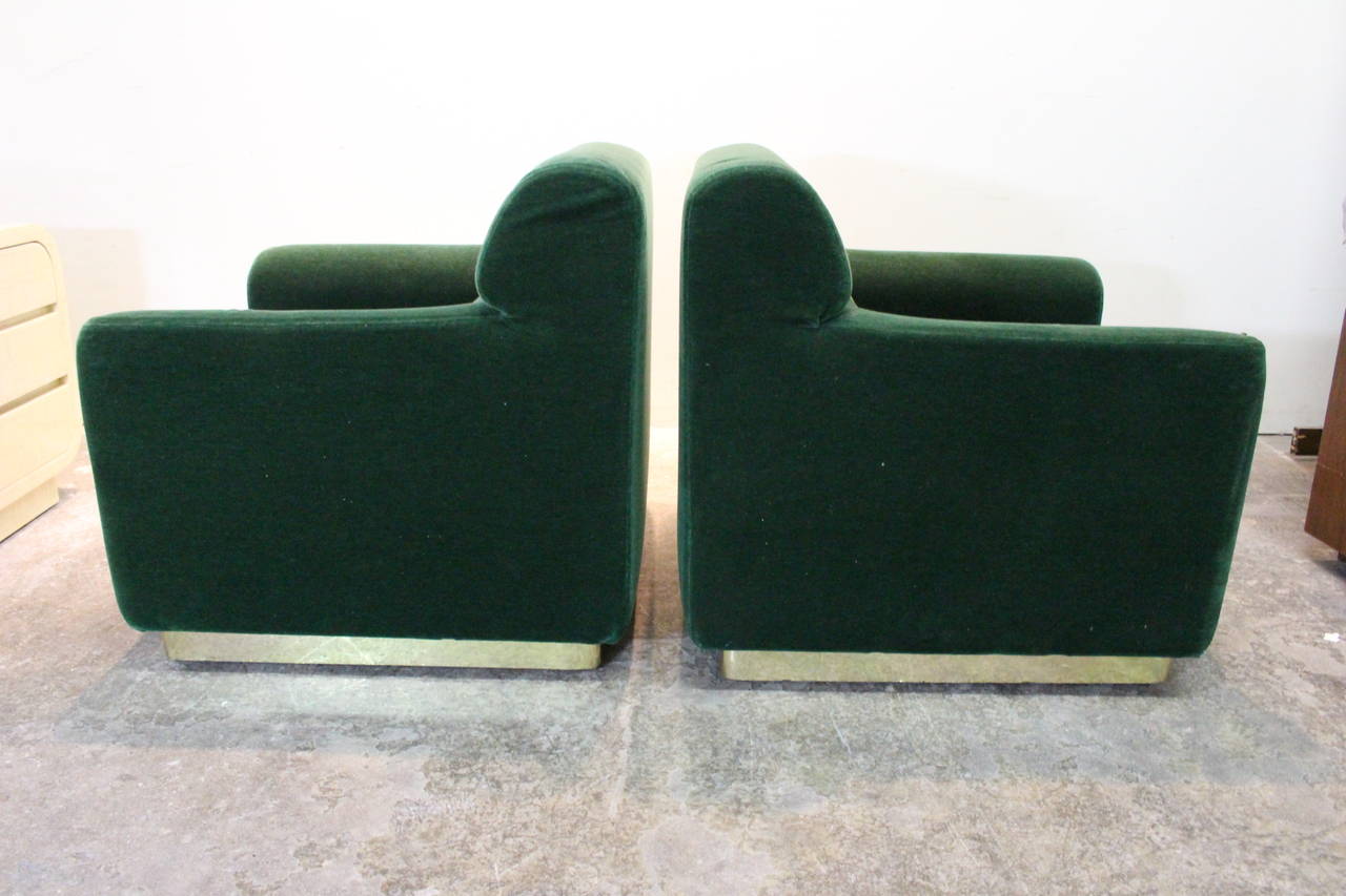 Pair of 70s Emerald Green Mohair Club Chairs 1
