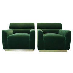 Pair of 70s Emerald Green Mohair Club Chairs
