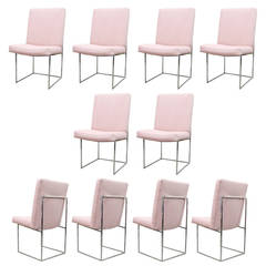Set of Ten (10) Milo Baughman Chrome Dining Chairs