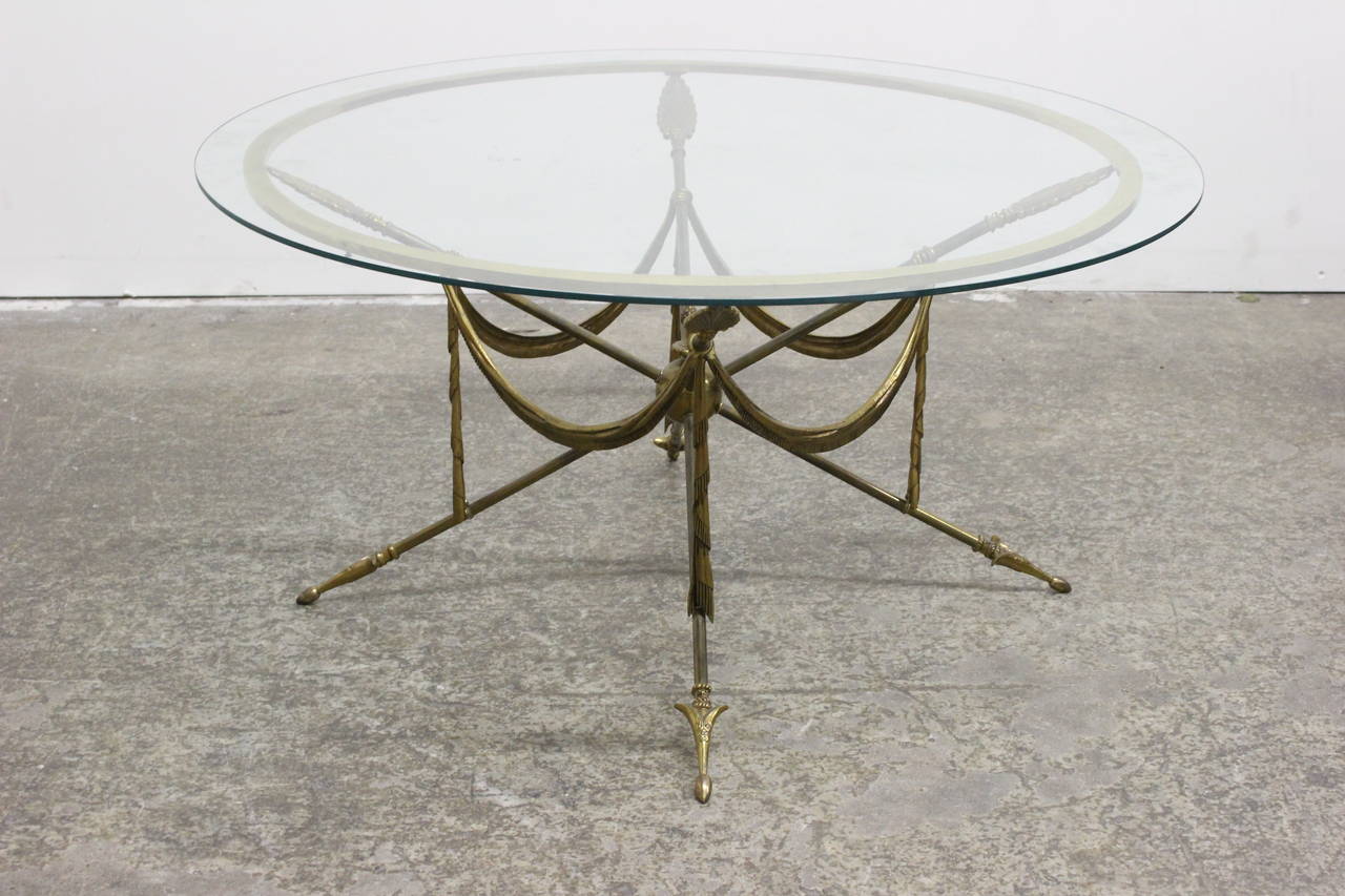 Mid-Century Modern 1970s Gueridon Style Brass Arrow Coffee Table