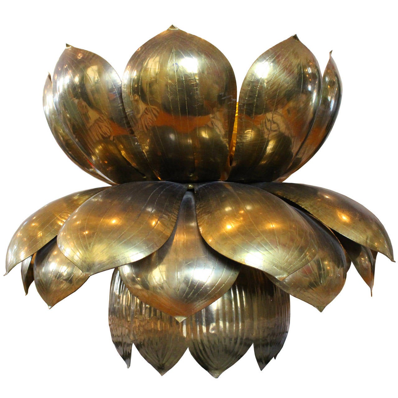 Large Brass Lotus Pendant by Feldman For Sale at 1stdibs