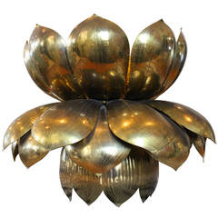 Large Brass Lotus Pendant by Feldman 11