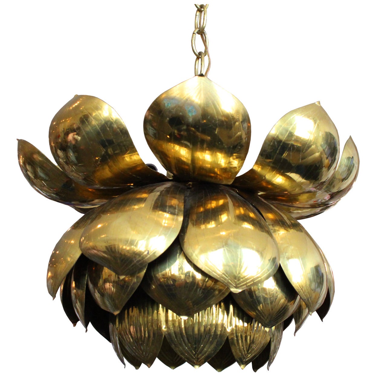 Medium Brass Lotus Pendant by Feldman