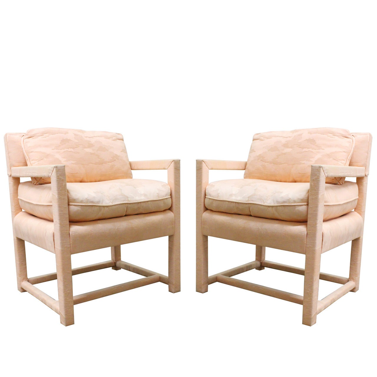 Pair of Pink Silk 1970s Parsons Chairs by Century