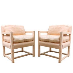 Pair of Pink Silk 1970s Parsons Chairs by Century