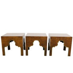 Set of Three Burl Wood Hollywood Regency Coffee Tables by Drexel