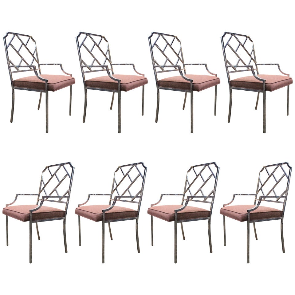 Set of Eight Chrome Chippendale Chairs by DIA