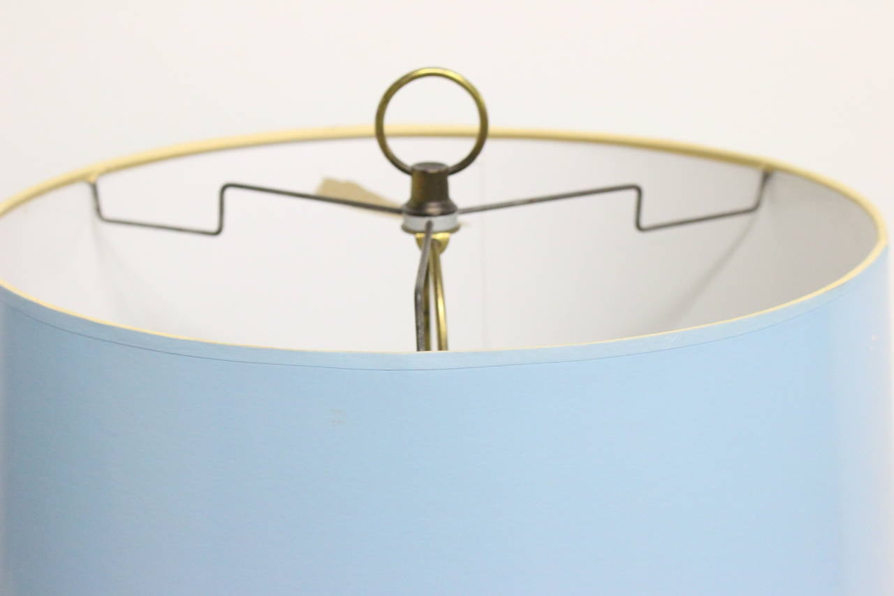 Pair of 1960s Light Blue Glass Lamps with Lacquered Matching Shades