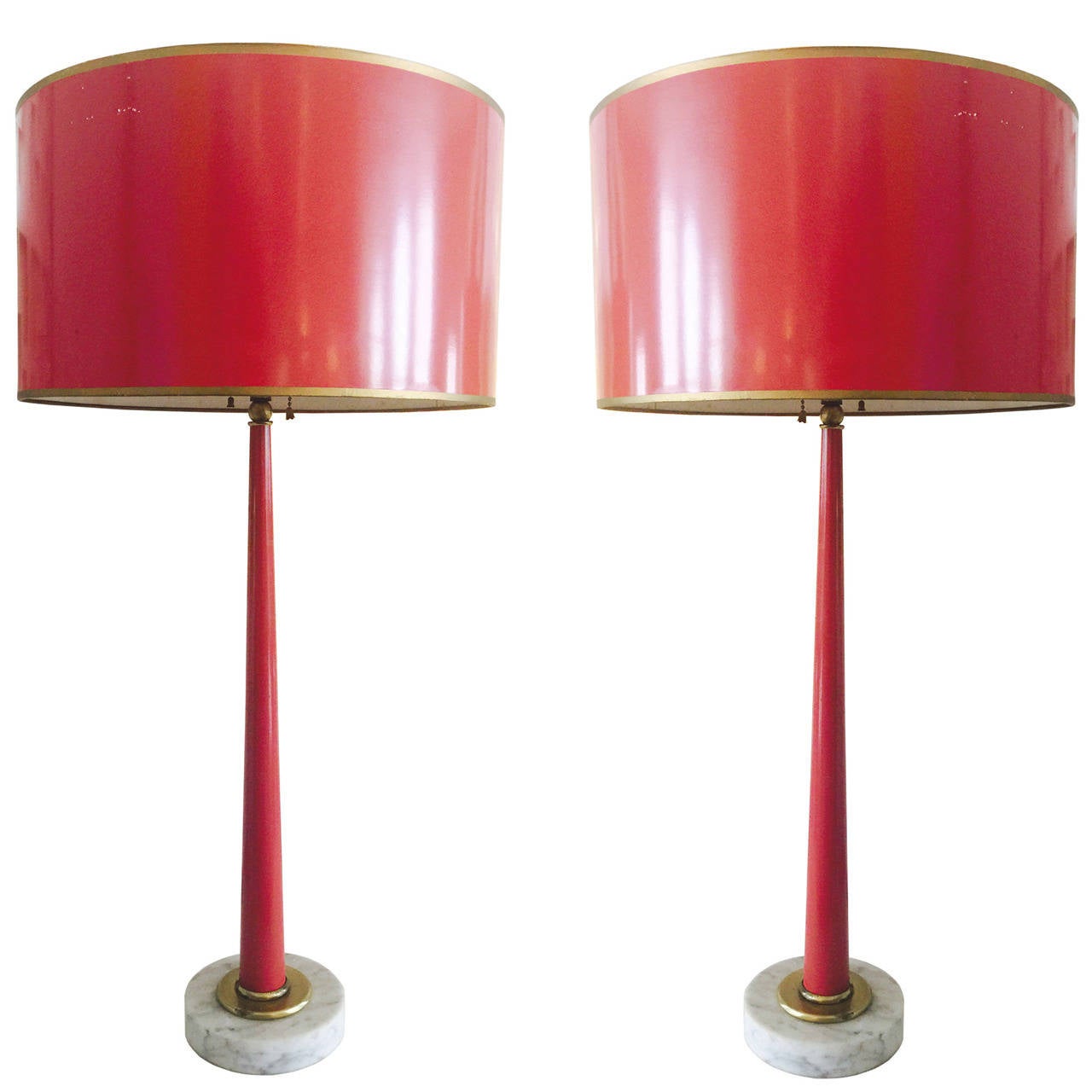 Pair of 1960s Red Lacquer Lamps and Shades at 1stdibs