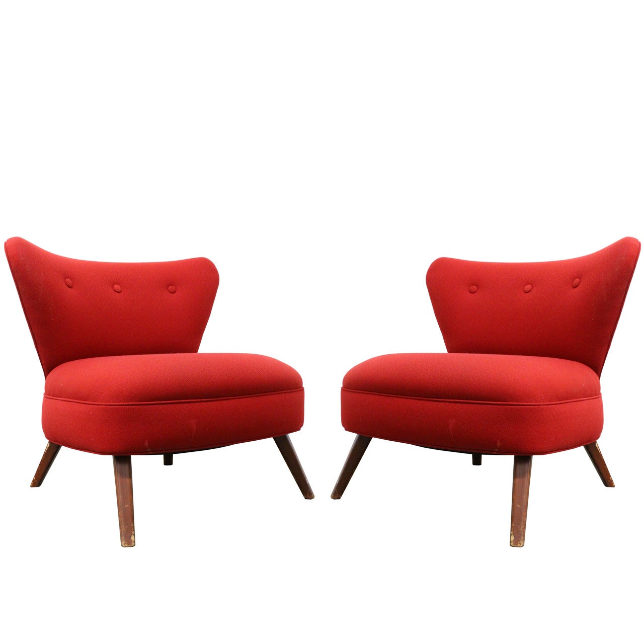 Pair of 1940s Red Wingback Slipper Chairs in the Style of Gilbert Rohde