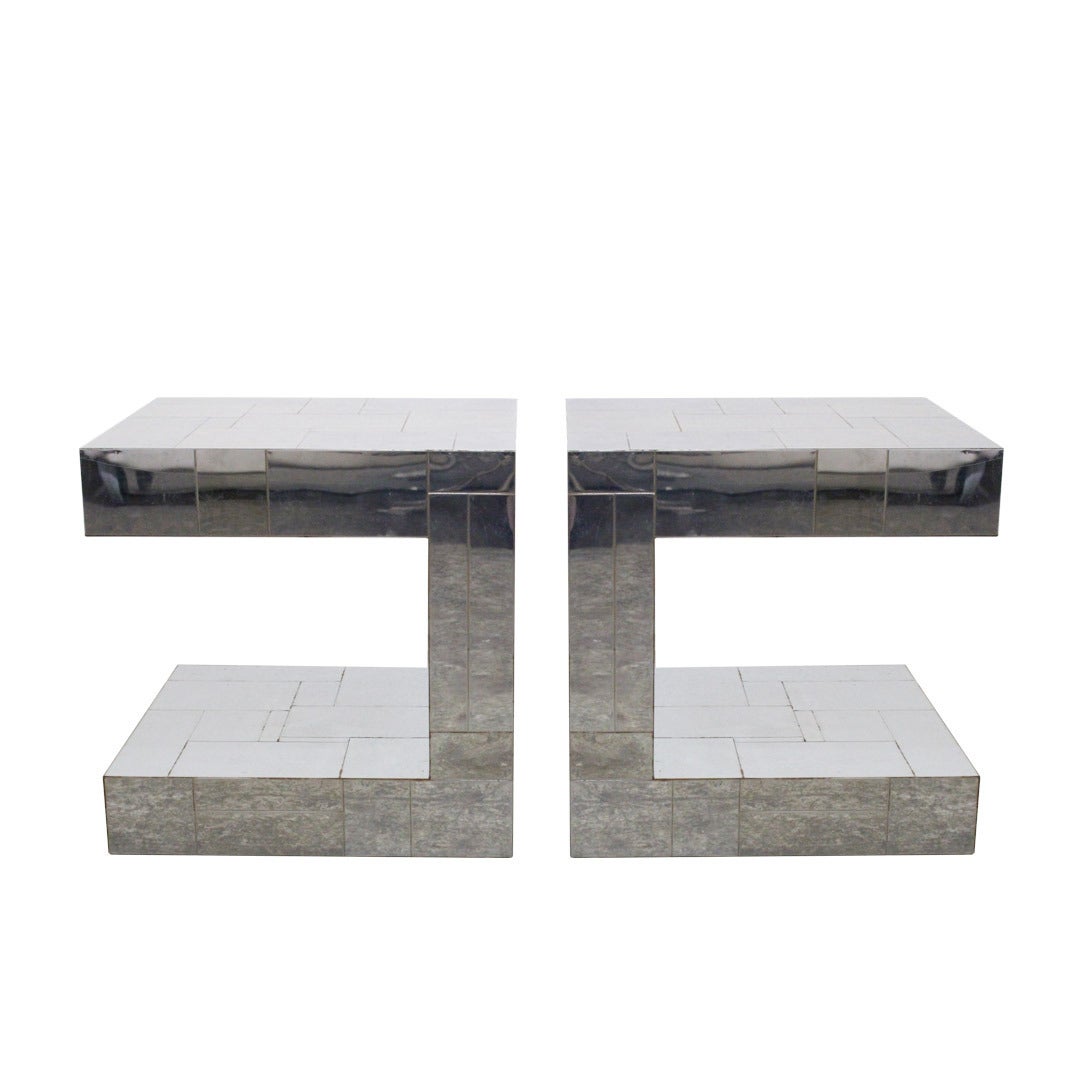 Pair of Paul Evans Cityscape chrome cantilever side tables. Signed, circa 1970s

Dimensions: 20