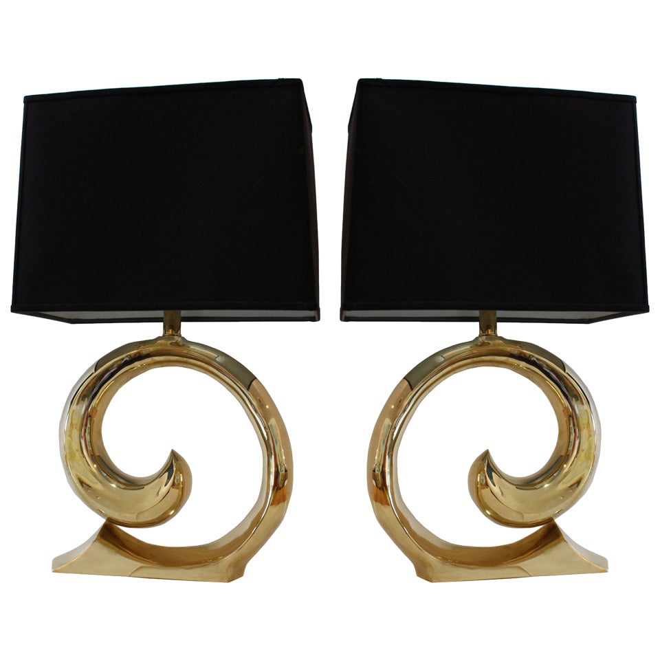 Pair of Pierre Cardin Sculptural Brass Lamps