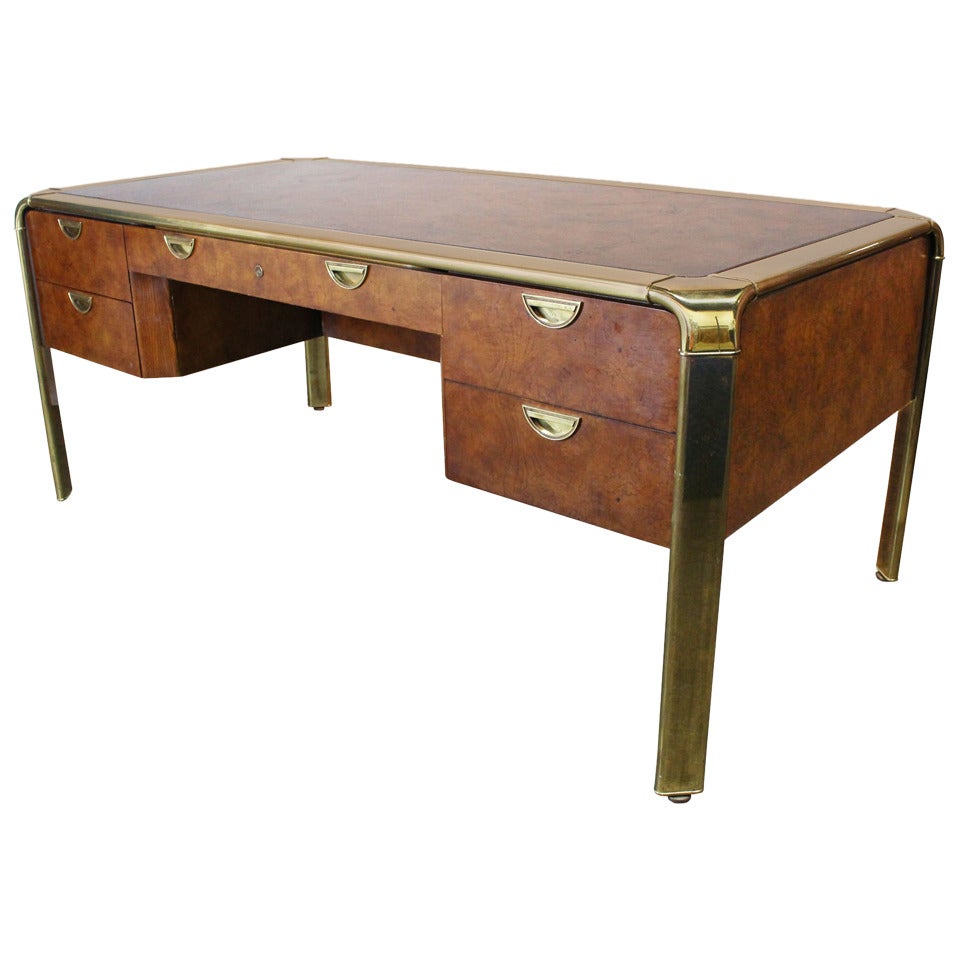 Burl & Brass Waterfall Desk by Widdicomb