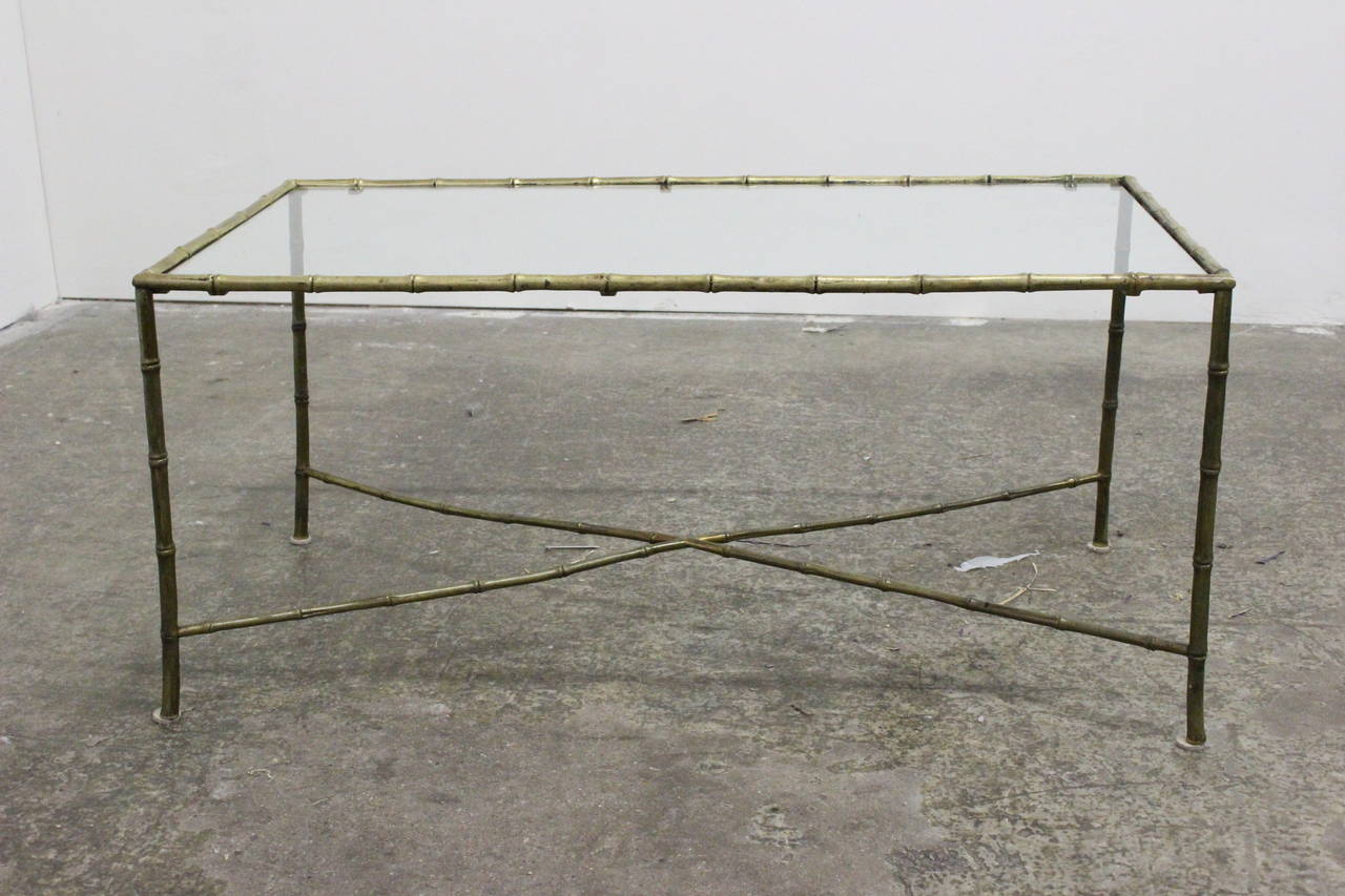 Mid-Century Modern French Brass Faux Bamboo Cocktail Table in the Style of Bagues