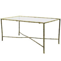 French Brass Faux Bamboo Cocktail Table in the Style of Bagues