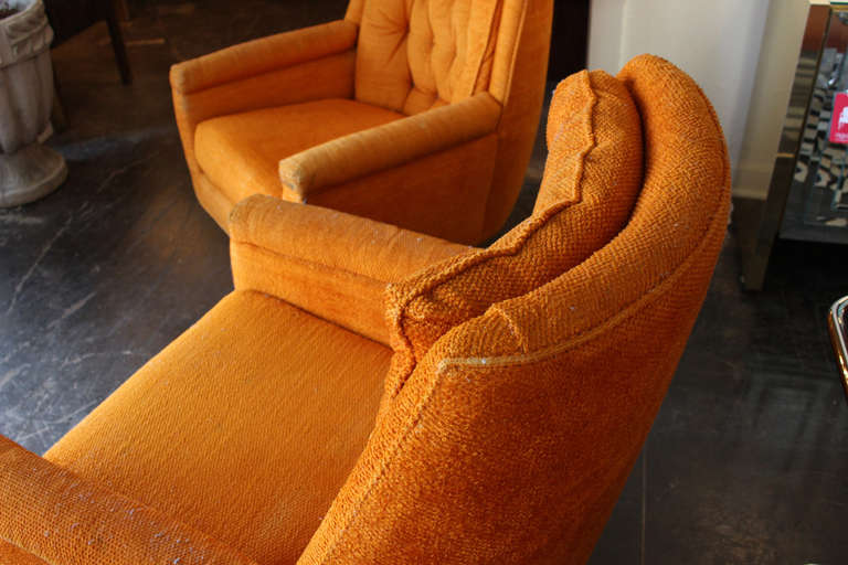 Late 20th Century Pair of Modern Orange Swivel Chairs