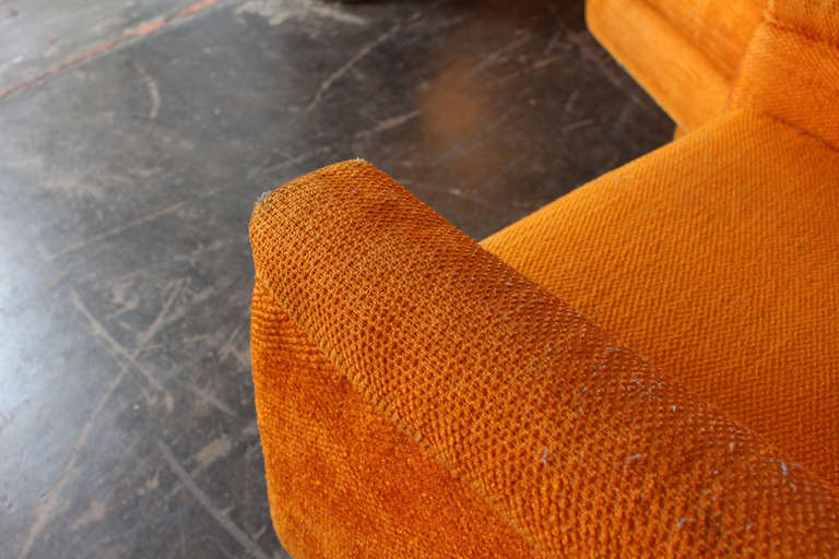 Wood Pair of Modern Orange Swivel Chairs