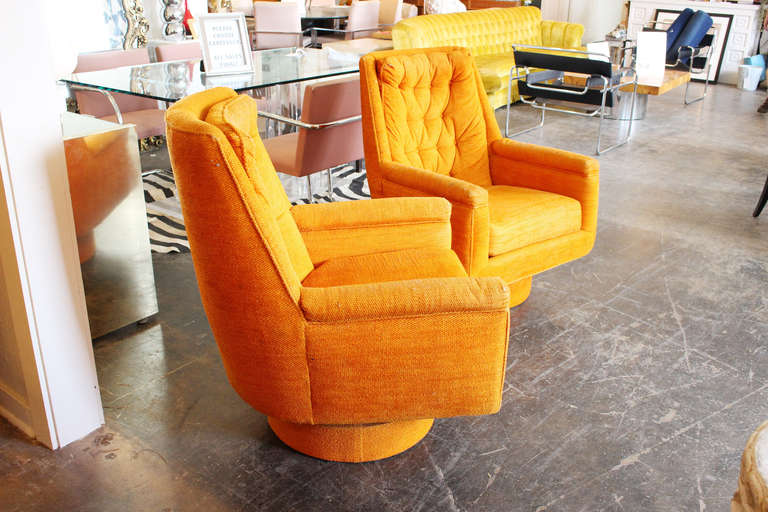 Pair of Modern Orange Swivel Chairs In Good Condition In Dallas, TX