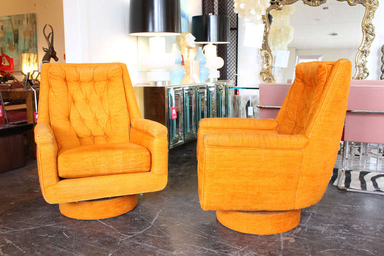 American Pair of Modern Orange Swivel Chairs
